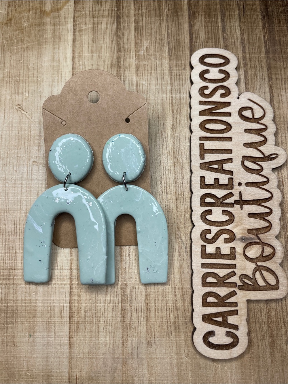 Handmade Mint Arch Drop Earrings